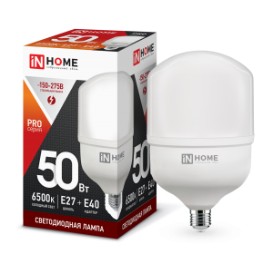 Лампа светодиодная LED-HP-PRO 50Вт 230В Е27 с адаптером E40 6500К 4750Лм IN HOME