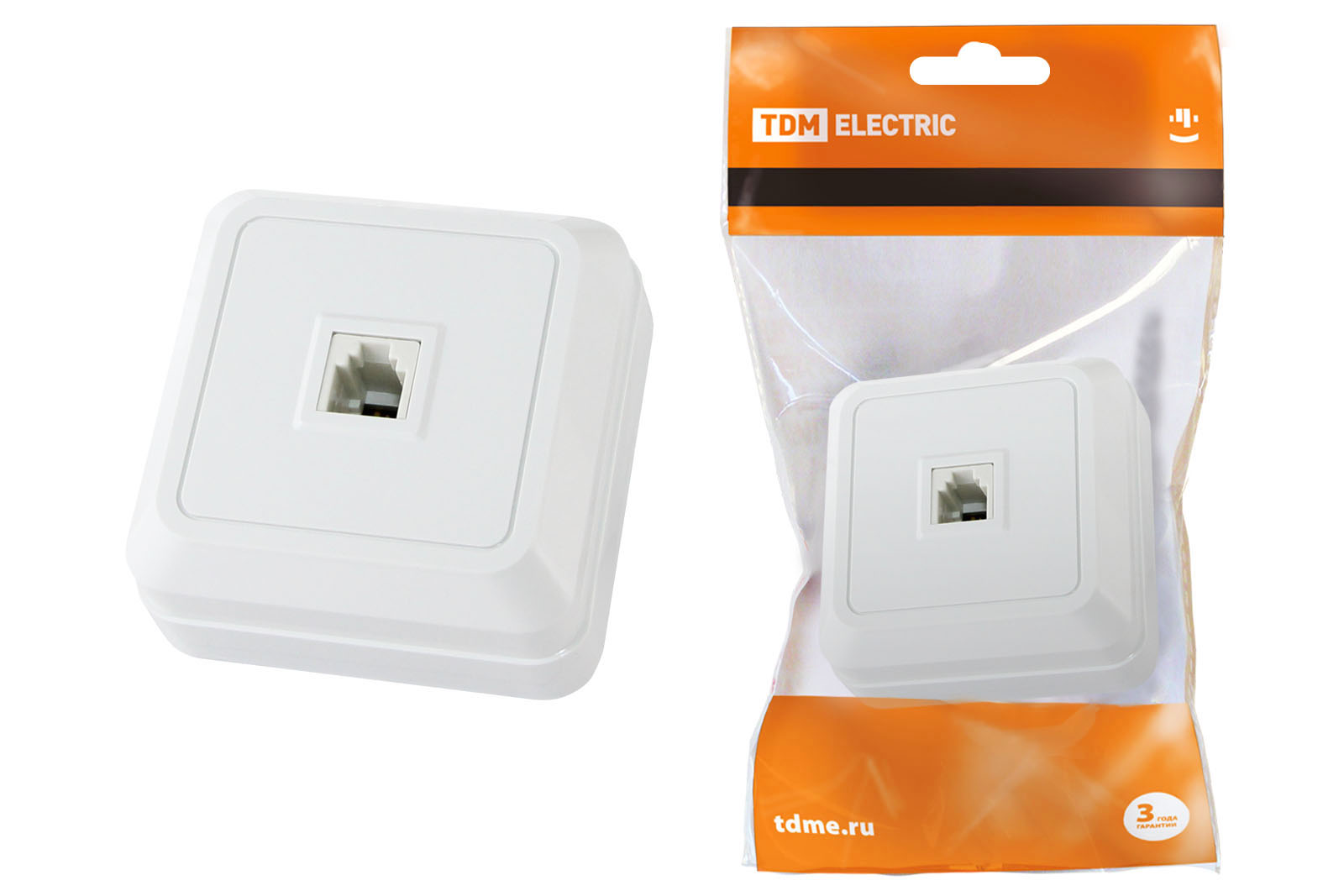 Розетка TФ (RJ-11) открытой установки IP20, белая Ладога Розетка TФ (RJ-11) открытой установки IP20, белая Ладога